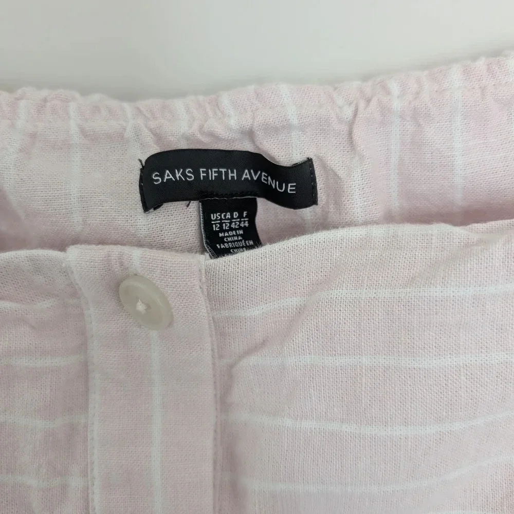 Saks Fifth Avenue Womens Size12 Linen Blend Dress Pink White Stripe Off Shoulder - Picture 4 of 8